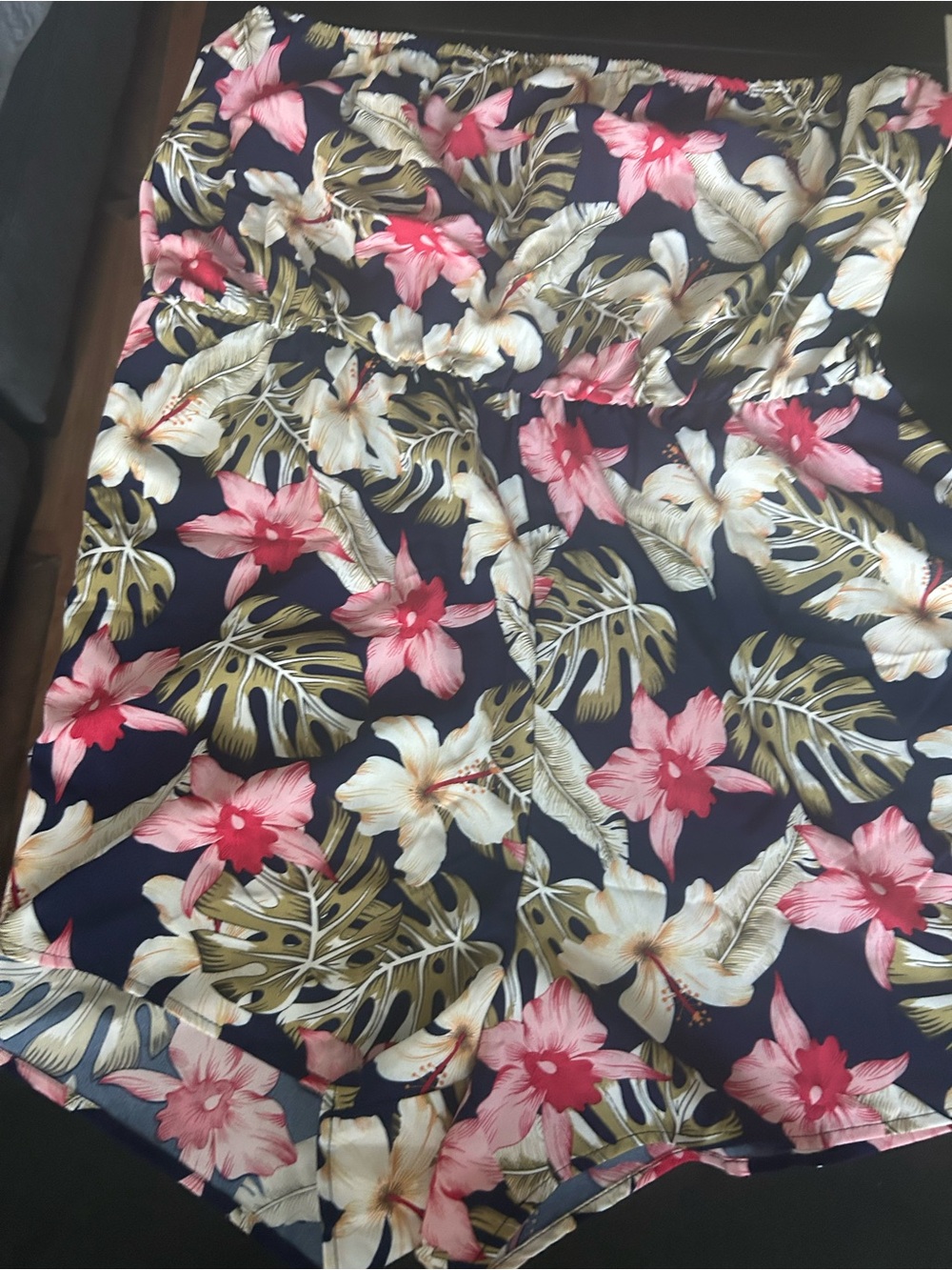 SHEIN Navy Floral Tropical Romper with Pink & Cream Flowers
